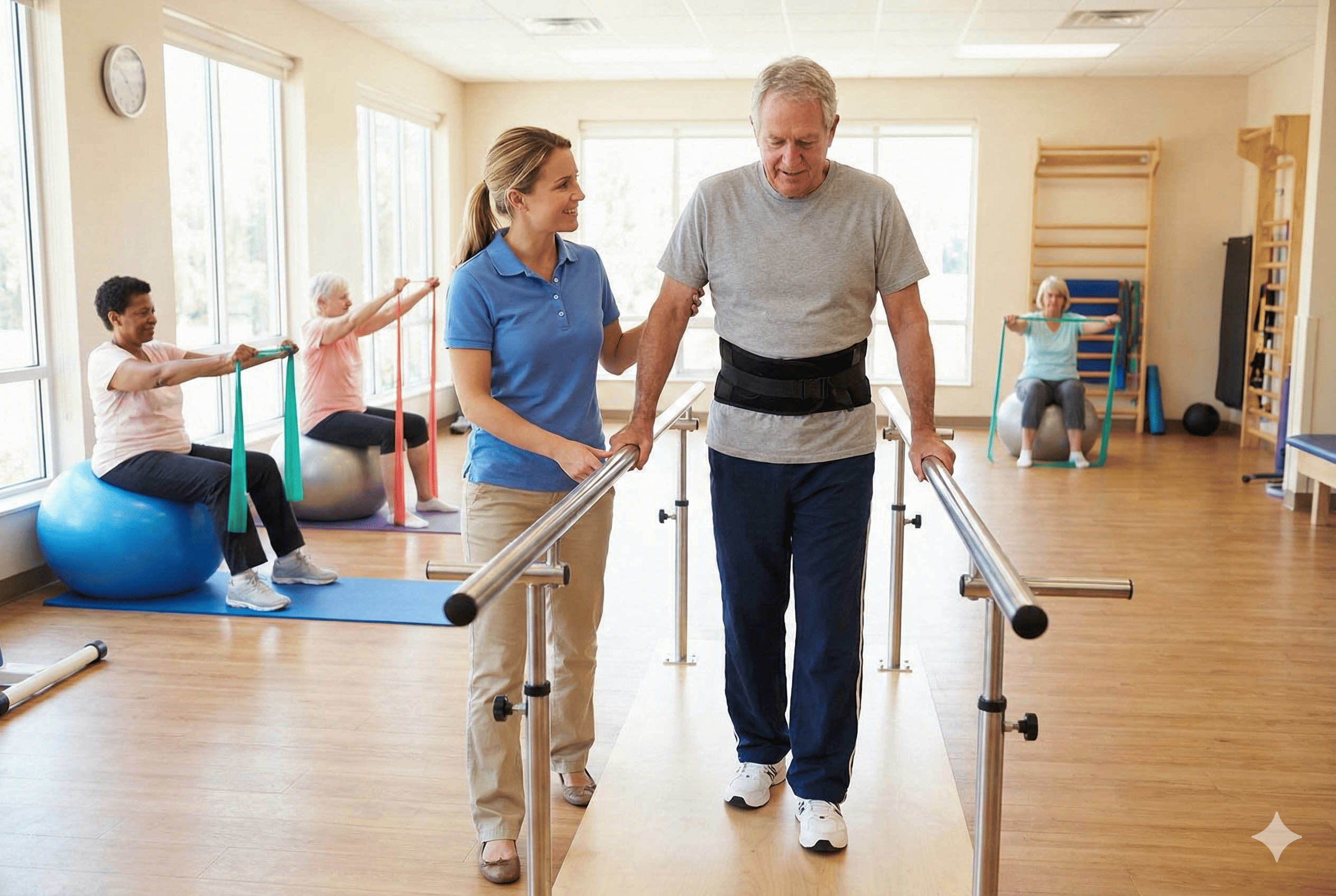 Sesión de fisioterapia y rehabilitación post-operatoria